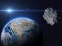 An artist's impression of an asteroid approaching Earth.