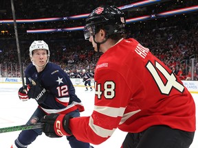 Canada, U.S. hockey players.