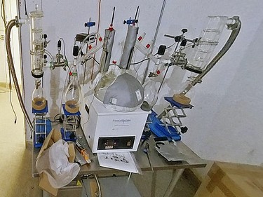 Some of the specialized equipment seized during the takedown of a fentanyl super lab in Falkland and Surrey, B.C.