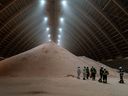 Potash inside a storage facility at the Nutrien Cory potash mine in Saskatoon in 2022. The United States doesn't have any non-Canadian sources for its potash, so the tariffs are simply forcing farmers to buy the mineral at a 25 per cent premium.