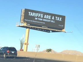 The federal government generally isn’t supposed to launch ad campaigns during elections, as it’s in “caretaker” mode. But Americans have started noticing a series of billboards denouncing U.S. President Donald Trump’s tariffs against Canadian imports, and prominently noting that they are funded by the “Government of Canada.” The above example was uploaded to Reddit by a resident of Las Vegas.