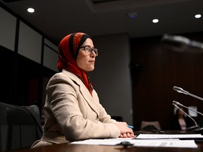 Amira Elghawaby, Canada’s Special Representative on Combatting Islamophobia, prepares to appear as a witness before the Senate Human Rights committee, at the Senate of Canada Building in Ottawa on Monday, March 27, 2023. Amira Elghawaby, Canada’s Special Representative on Combatting Islamophobia, prepares to appear as a witness before the Senate Human Rights committee, at the Senate of Canada Building in Ottawa on Monday, March 27, 2023.