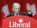 Canada's former Prime Minister Jean Chretien waves as he speaks after Mark Carney was elected as Canada's Liberal Leader and Prime Minister-elect during the election of the new Liberal Party leader, in Ottawa on March 9, 2025.