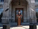Canada's Prime Minister Mark Carney speaks at a news conference at Rideau Hall in Ottawa on March 23, 2025.