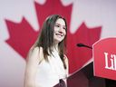 Ella-Grace Trudeau introduces her father, Prime Minister Justin Trudeau, at the Liberal Leadership Event in Ottawa, on Sunday, March 9, 2025.