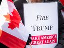 A “Fire Trump” sign seen at an