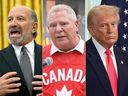 Dari kiri: Sekretaris Perdagangan AS Howard Lutnick, Perdana Menteri Ontario Doug Ford dan Presiden AS Donald Trump.