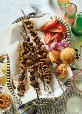 Beef suya, nutty spiced beef skewers