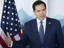 Secretary of State Marco Rubio speaks with reporters following the G7 foreign ministers meeting in La Malbaie, Quebec, Canada, on Friday, March 14, 2025.