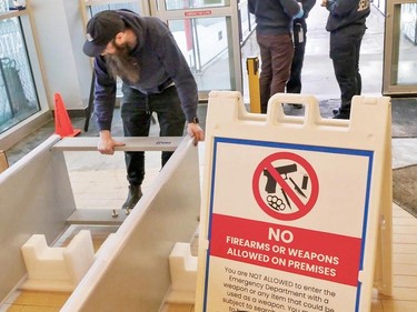 A new metal detector is installed at the Halifax Infirmary emergency department.