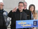 Bloc Québécois leader Yves-François Blanchet speaks during an election campaign stop on March 28.