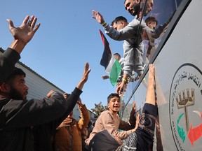 Release of Palestinian prisoners on the bus to celebrate.