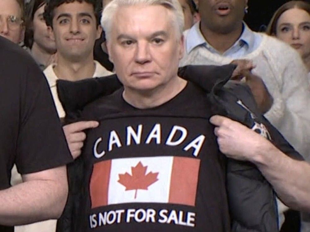 Mike Myers wears a ‘Canada Is Not for Sale’ shirt on ‘Saturday Night Live’ on March 1, 2025. Mike Myers wears a ‘Canada Is Not for Sale’ shirt on ‘Saturday Night Live’ on March 1, 2025.