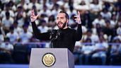El Salvador's President Nayib Bukele gestures as he delivers a speech to high school students at the Adolfo Pineda National Gymnasium in San Salvador on March 15, 2025. (Photo by Marvin RECINOS / AFP) (Photo by MARVIN RECINOS/AFP via Getty Images)