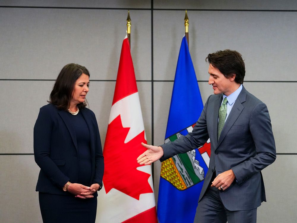  Prime Minister Justin Trudeau meets with Alberta Premier Danielle Smith as Canada’s premiers meet in Ottawa on Tuesday, Feb. 7, 2023 in Ottawa.
