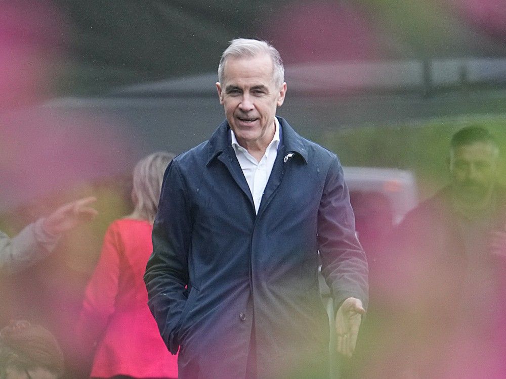 Liberal Leader Mark Carney makes an announcement during a visit to Vancouver Island at the Sea Cider Farm & Ciderhouse in VICTORIA, B.C. April  7, 2025. 
