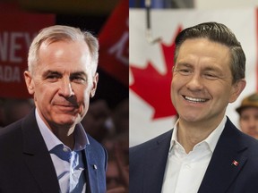 Liberal leader Mark Carney, left, and Conservative leader Pierre Poilievre.