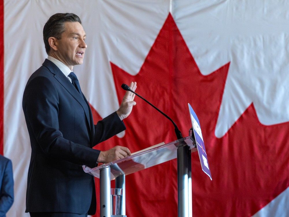 Conservative Leader Pierre Poilievre in Montreal on April 15, 2025.
