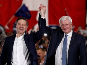 Conservative Party leader Pierre Poilievre and former prime minister Stephen Harper
