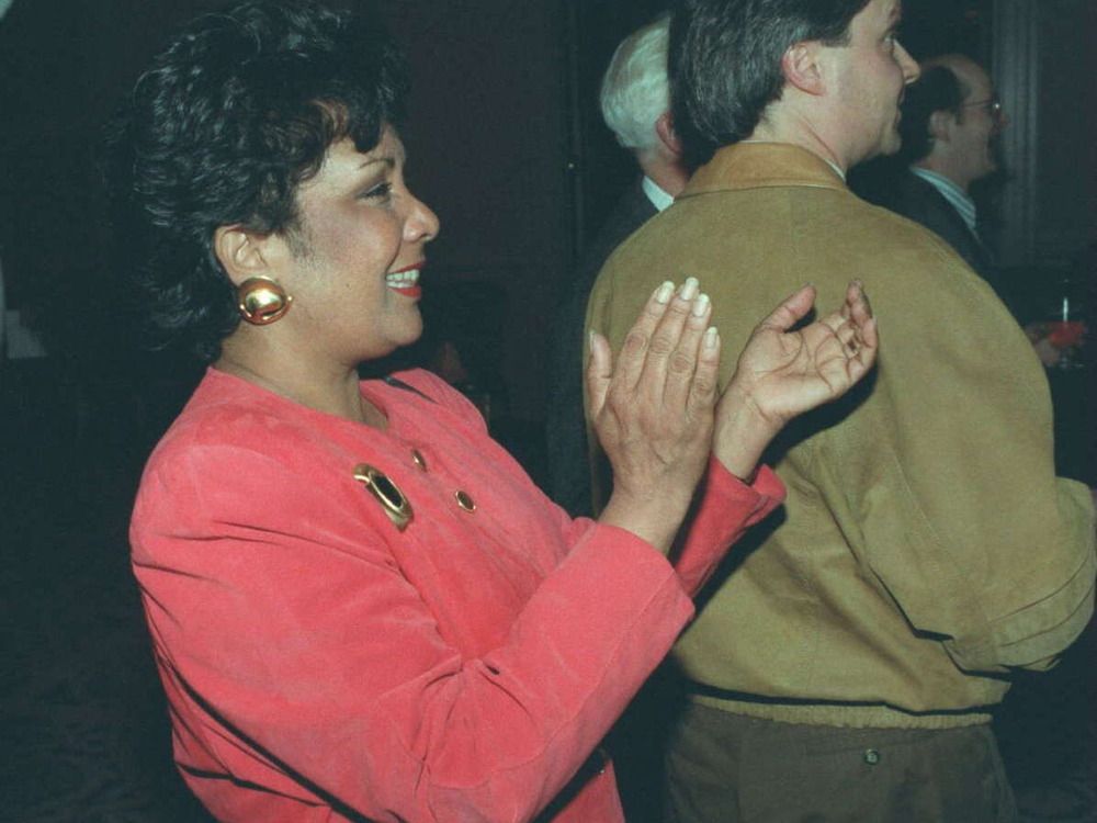  Hedy Fry watches early election returns from Eastern Canada, Oct. 25, 1993.