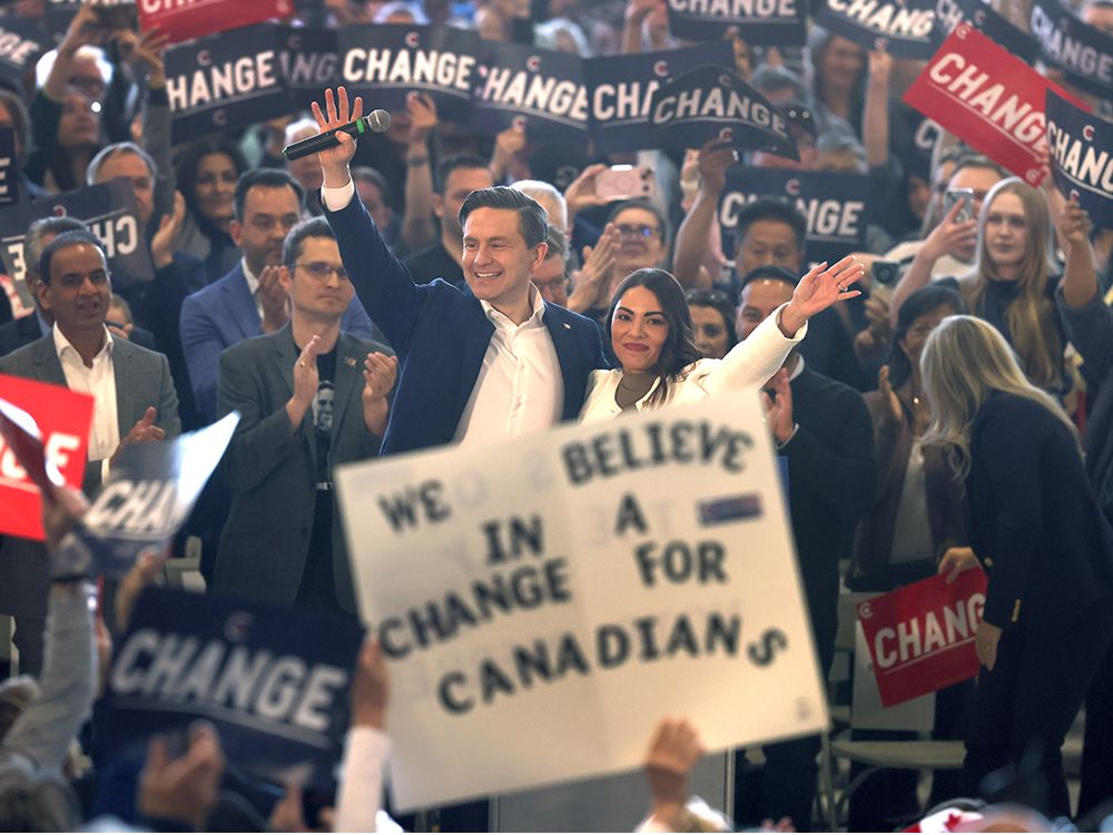 Conservative Leader Pierre Poilievre and his wife, Anaida, rally with hundreds of supporters in Calgary on April 25, 2025. Conservative Leader Pierre Poilievre and his wife, Anaida, rally with hundreds of supporters in Calgary on April 25, 2025.
