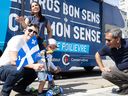 Conservative Party Leader Pierre Poilievre with his wife Anaida, son Cruz and Conservative MP Pierre Paul-Hus during a visit to Quebec City in June 2024.