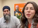 Only Flas' creator Jessica Wetz sits with NDP leader Jagmeet Singh in a video posted to Instagram this week.