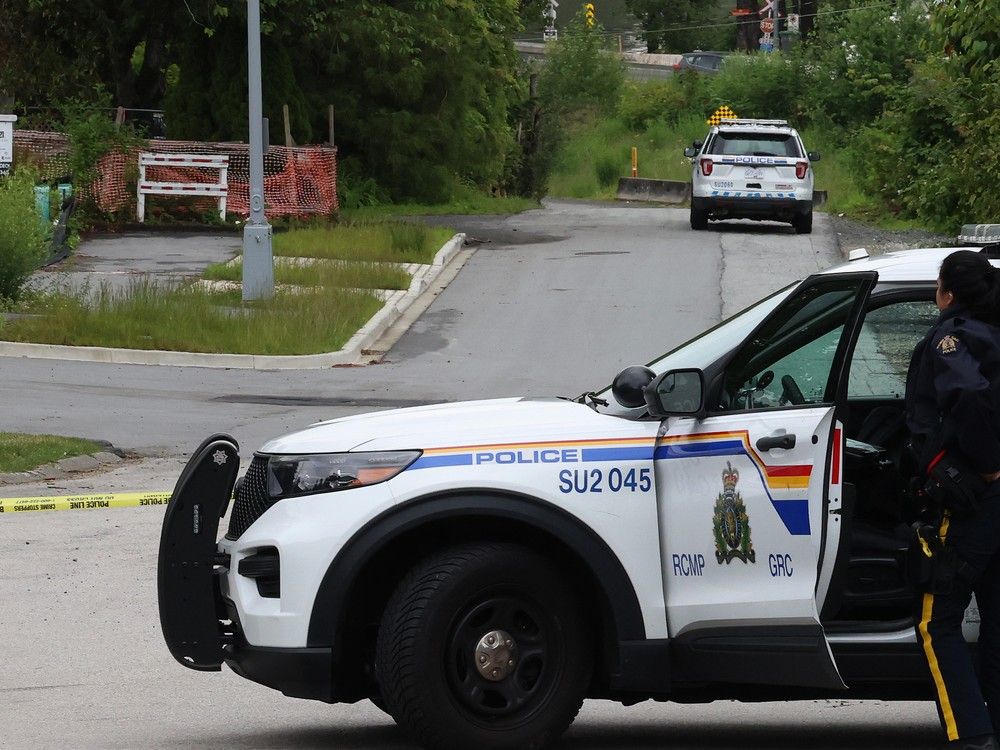  Surrey RCMP on scene at a reported homicide at a house on 182A St and Parsons Drive following an incident on Sunday night, in Surrey, B.C., on June 17, 2024.