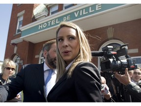 Ruth Ellen Brosseau leaving a town hall