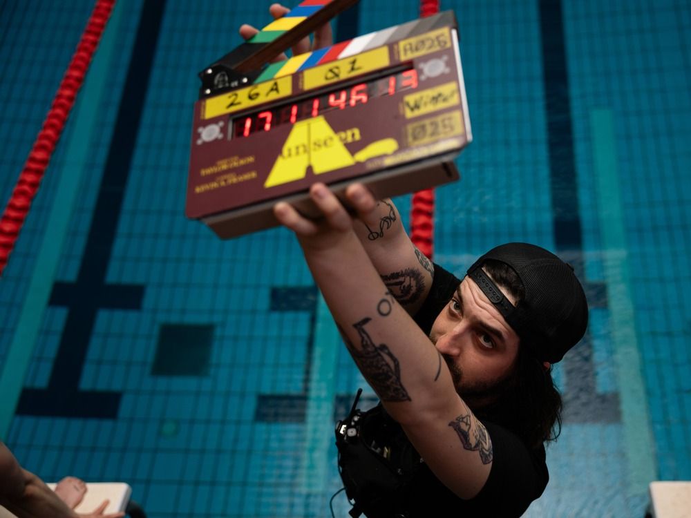 Saint John-based second camera assistant Gavin Downes is seen during location filming for the film Unseen at the Canada Games Aquatic Centre in Saint John. Saint John-based second camera assistant Gavin Downes is seen during location filming for the film Unseen at the Canada Games Aquatic Centre in Saint John.