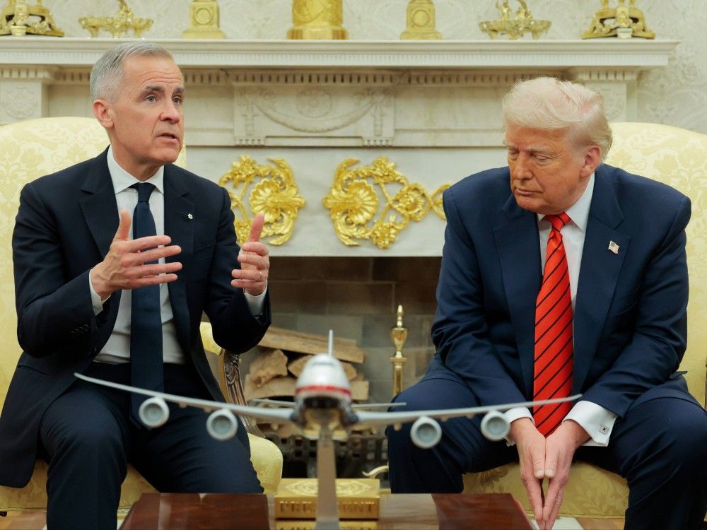 Prime Minister Mark Carney speaks to reporters alongside U.S. President Donald Trump in the Oval Office on May 6, 2025, in Washington, DC. Prime Minister Mark Carney speaks to reporters alongside U.S. President Donald Trump in the Oval Office on May 6, 2025, in Washington, DC.