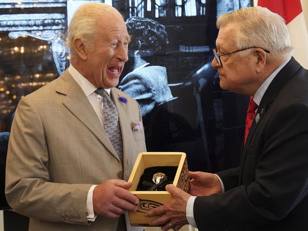 King Charles III is presented with a Key to Canada House, the High Commission of Canada in the United Kingdom, by High Commissioner Ralph Goodale, Tuesday in London. King Charles III is presented with a Key to Canada House, the High Commission of Canada in the United Kingdom, by High Commissioner Ralph Goodale, Tuesday in London.