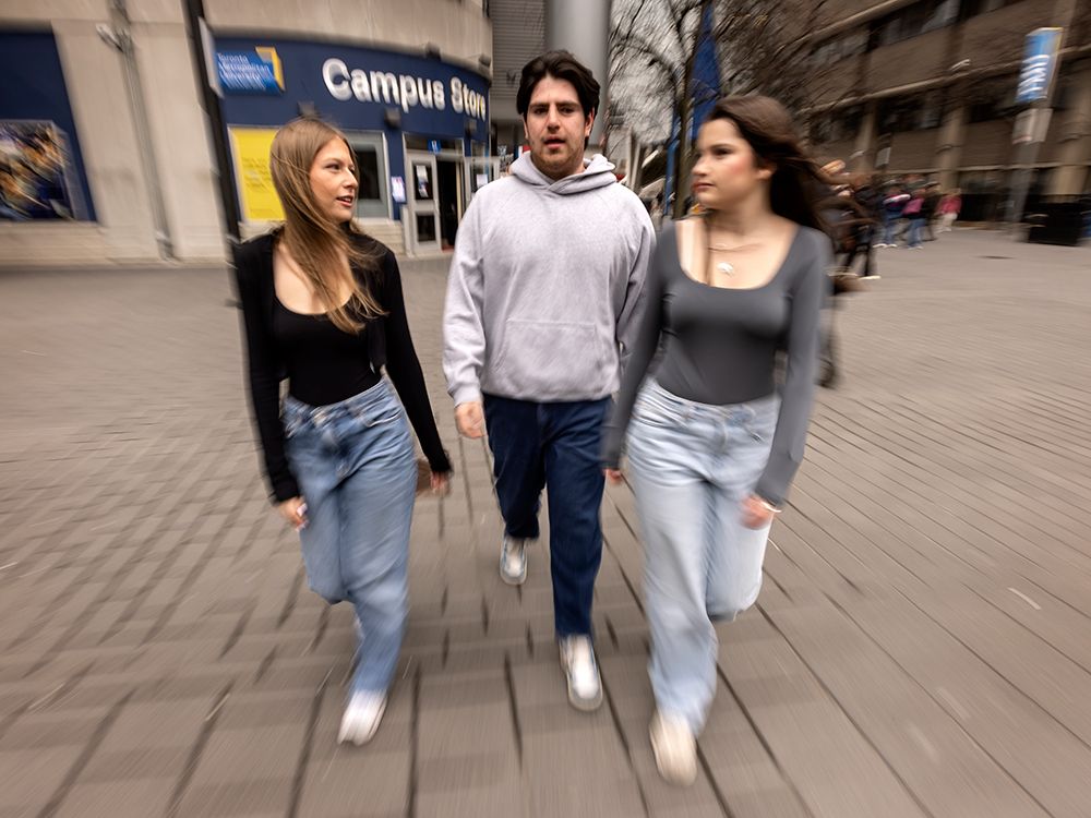  Toronto Metropolitan University students Samantha White, Ethan Elharrar and Liat Schwartz at the TMU campus. Regarding their complaints over what they see as growing hostility to Jewish and pro-Israel students on campus, “there’s just been silence” from the TMU administration, Elharrar says.