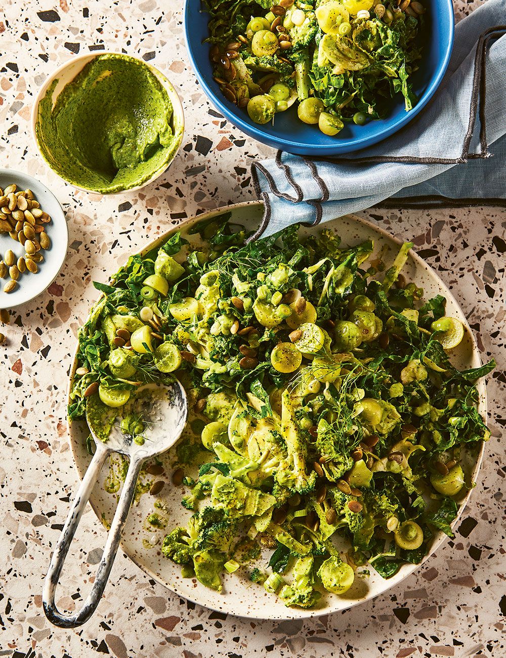  “People need to be putting more grapes in salads,” Alice Zaslavsky says of her Swiss chard and broccoli tumble with herby avocado dressing.