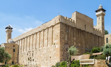 Outside the Cave of the Patriarchs and Matriarchs or Cave of Machpelah in Hebron.