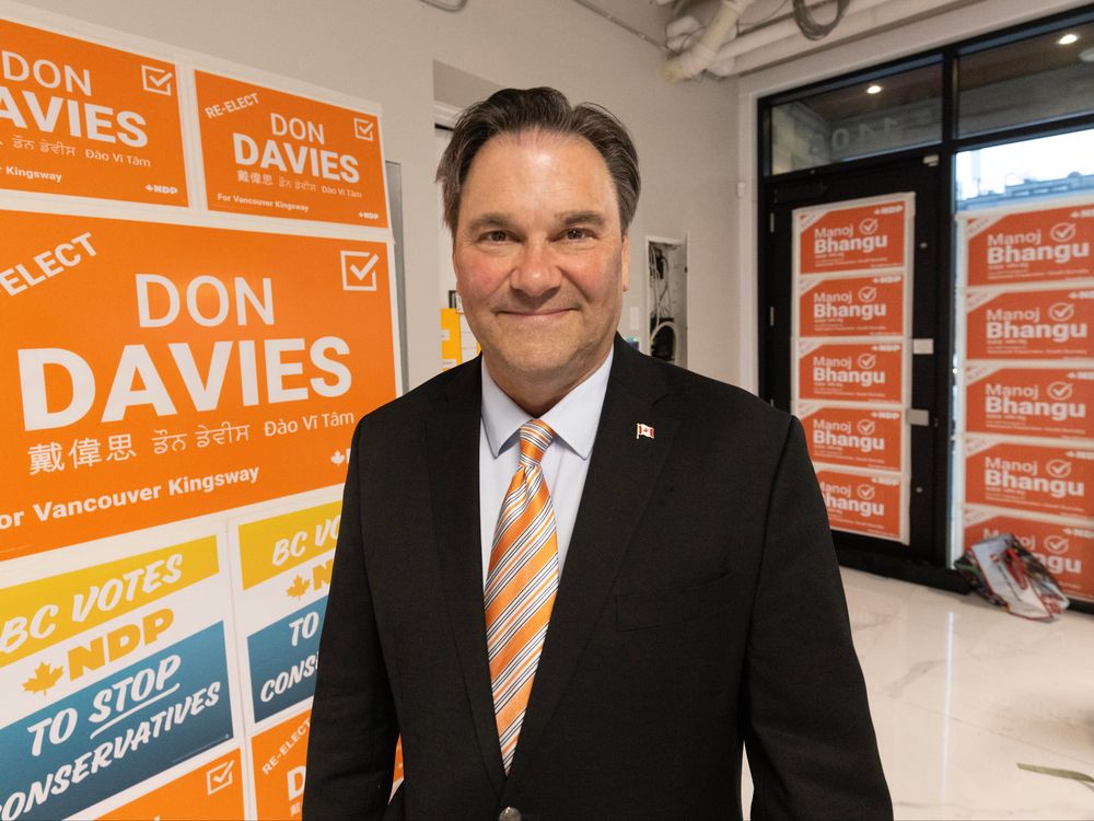 Don Davies at an NDP office in Vancouver, B.C, April 28, 2025.