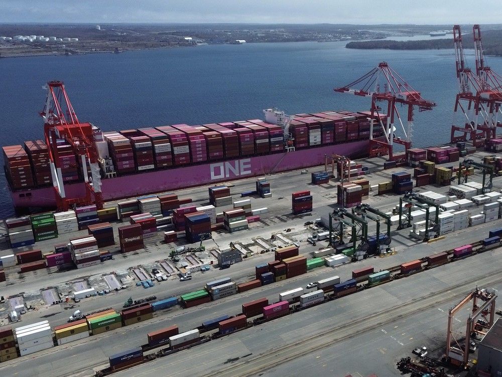 The One Manchester is unloaded at PSA Halifax Atlantic Hub in Halifax, NS Tuesday April 29, 2025. TIM KROCHAK PHOTO The One Manchester is unloaded at PSA Halifax Atlantic Hub in Halifax, NS Tuesday April 29, 2025. TIM KROCHAK PHOTO
