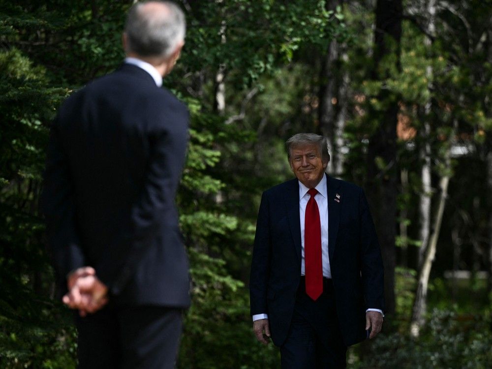 NextImg:Donald Trump wears Canadian flag on his lapel at G7