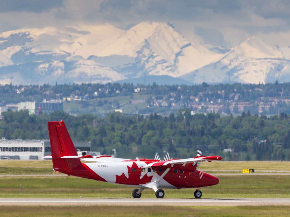  A de Havilland Twin Otter lines up to take-off in Calgary on Wednesday June 19, 2024.