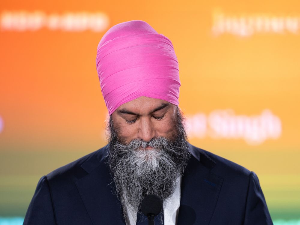 Jagmeet Singh on election night, April 28, 2025, in Burnaby, B.C.