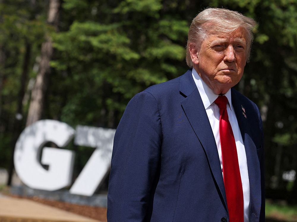 U.S. President Donald Trump at the G7 Leaders' Summit in Kananaskis, Alta., on June 16, 2025. U.S. President Donald Trump at the G7 Leaders' Summit in Kananaskis, Alta., on June 16, 2025.