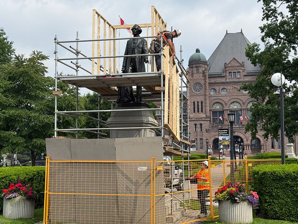 NextImg:Sir John A. Macdonald statue outside Ontario legislature freed after being in a box for five years