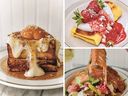 Clockwise from left: challah French toast, cheese blintzes and smoked salmon panzanella salad. PHOTOS BY KAROLINA JEZ
