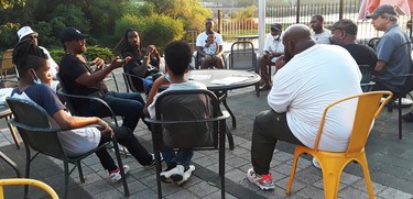 Fathers at a meeting of Philadelphia's Daddy University.