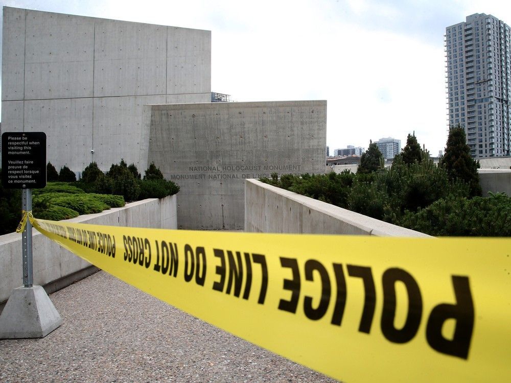 The National Holocaust Monument was vandalized with the words The National Holocaust Monument was vandalized with the words