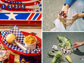 Clockwise from left: mac and cheese, black cherry and anise, and Taber corn and blackberry ice cream