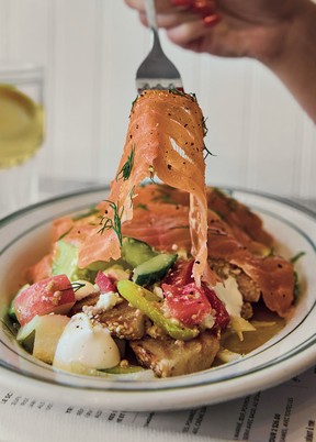 Smoked salmon panzanella salad