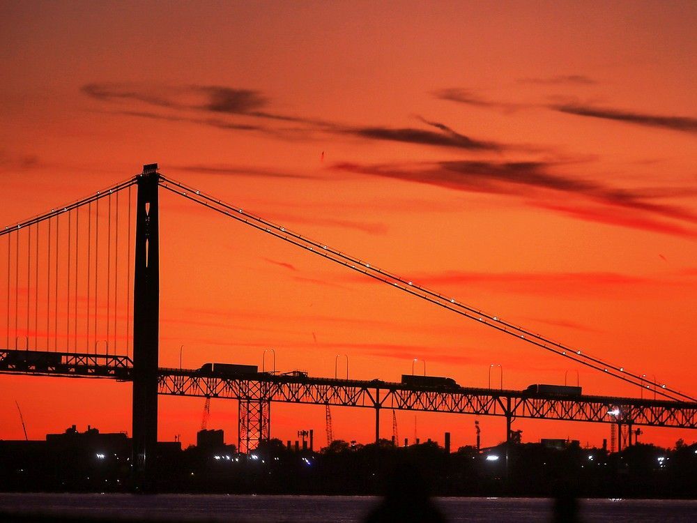 The sun sets over the Ambassador Bridge in Windsor. The sun sets over the Ambassador Bridge in Windsor.