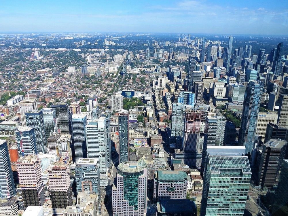  Toronto as seen from the main observation deck of the CN Tower.