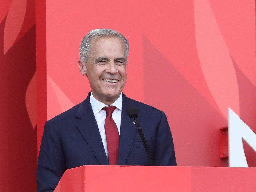 Prime Minister Mark Carney addresses the crowd during the Canada Day festivities in Ottawa in the nation's capital on July 01, 2025.
